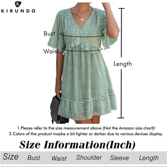 NWT KIRUNDO Womens Ruffle Flowy Swing Dress Short Sleeve V Neck Loose Fit - Picture 3 of 6